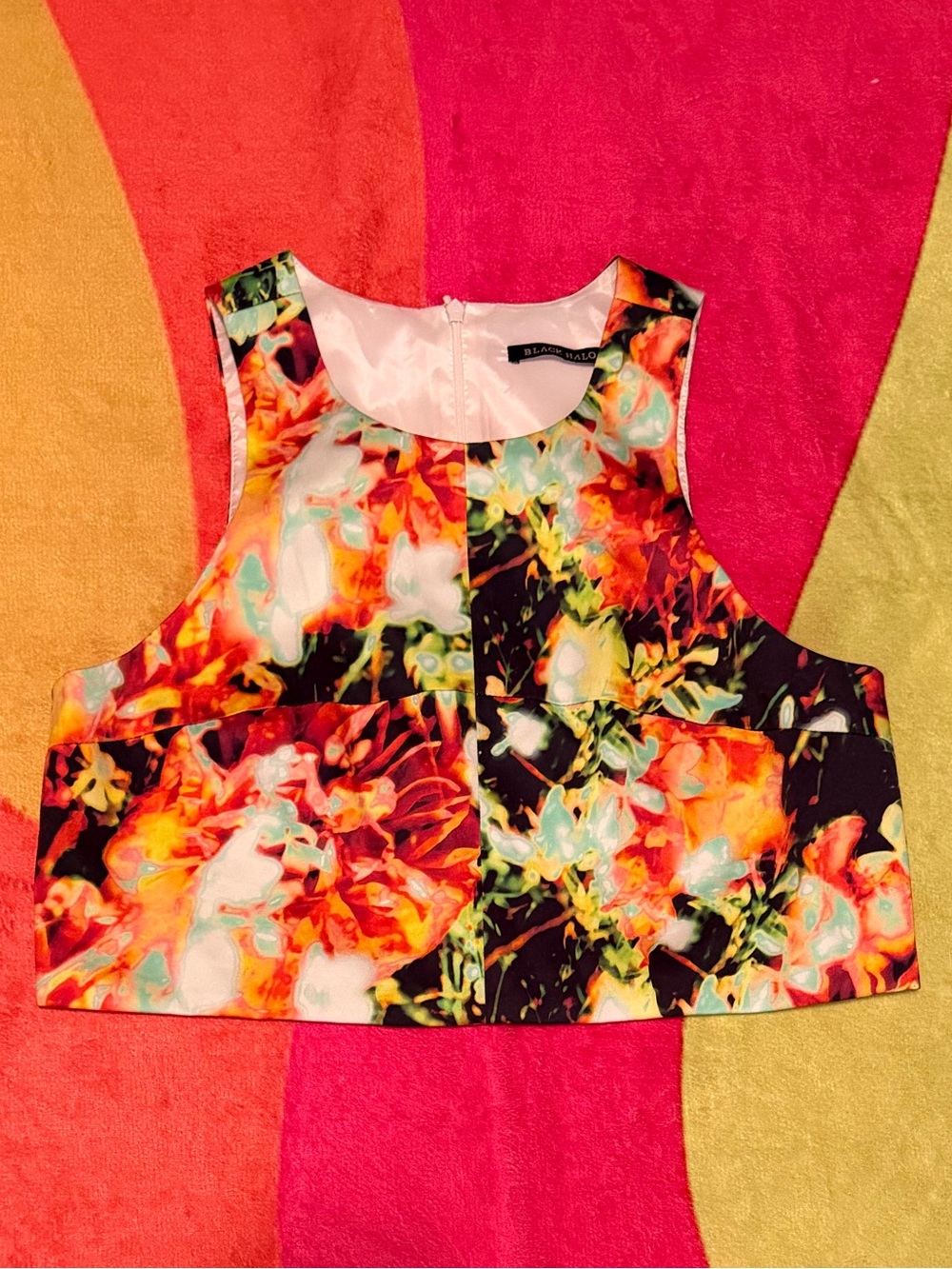 Black Halo Multicolor Floral Cropped Tank Top
